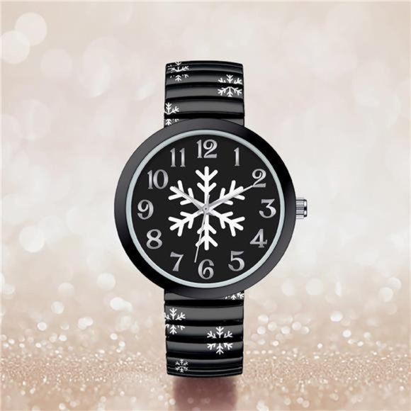 Christmas Theme Women Watch Large 38mm White Face Stretch Band Watches